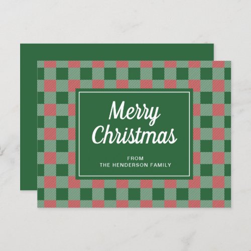 Festive Green Plaid Merry Christmas Script  Postcard