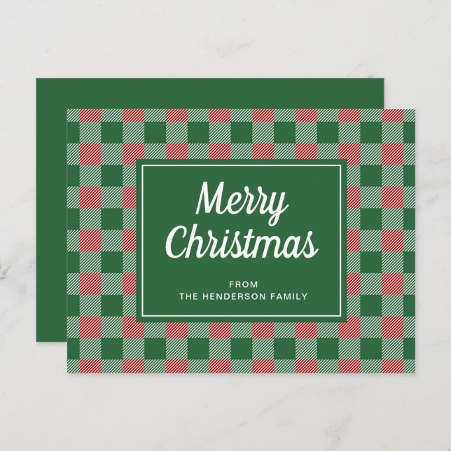Festive Green Plaid Merry Christmas Script  Postcard (Front/Back)