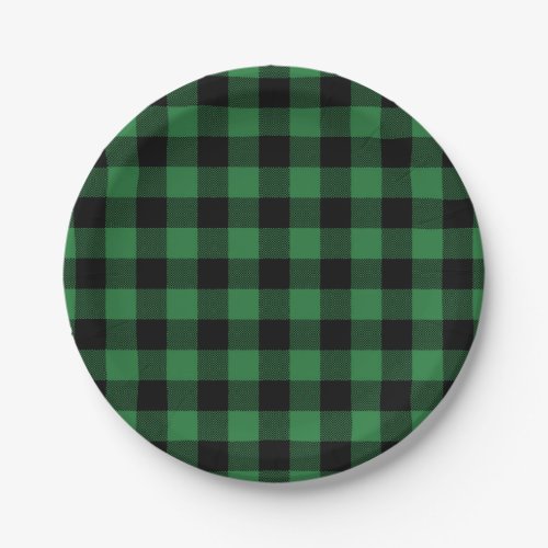 Festive Green Plaid Pattern Holiday Paper Plates