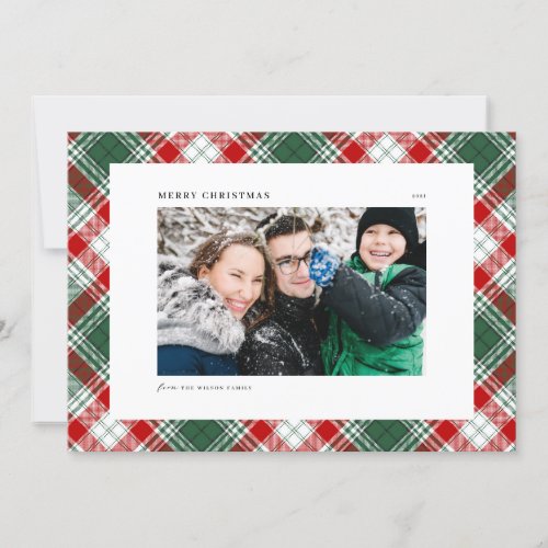 Festive Green Plaid Pattern Merry Christmas Photo Holiday Card