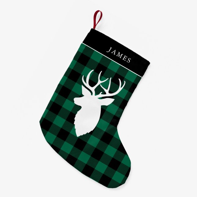 Festive Green Plaid Pattern Small Christmas Stocking (Front (Hanging))