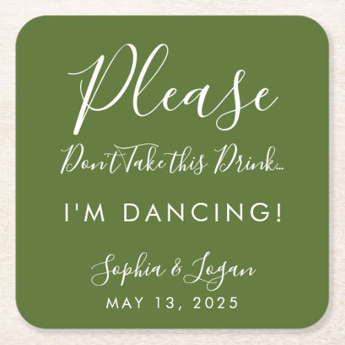 Festive Green Please Dont Take the Drink Square Paper Coaster
