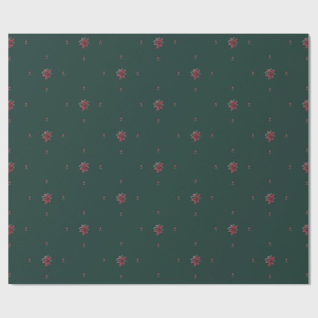 Festive Green Poinsettia Wrapping Paper (Flat)