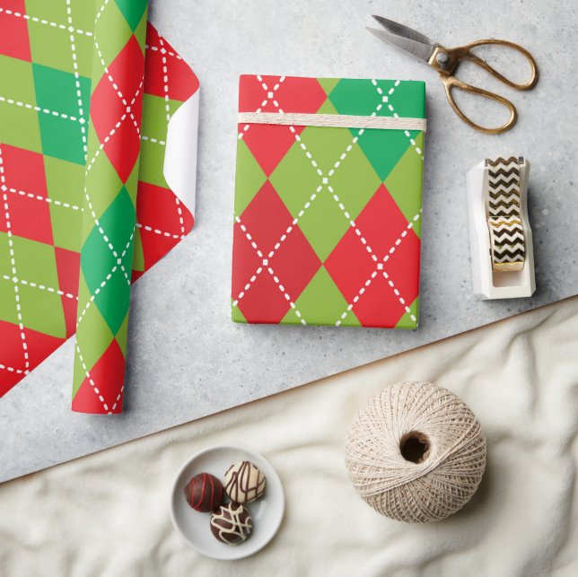 Festive Green & Red Checkered Plaid Wrapping Paper (Crafts)