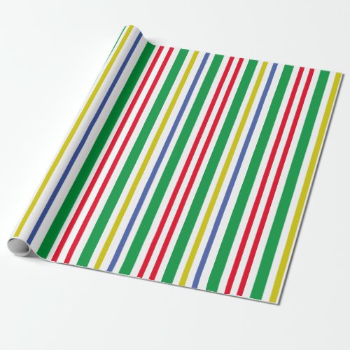 Festive Green Red Gold Blue Vertical Stripes Wrapping Paper
