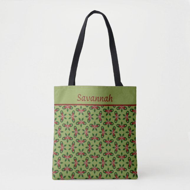 Festive Green & Red Holiday Tote Bag (Front)