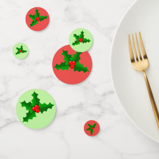 Festive Green Red Holly Christmas Table Confetti