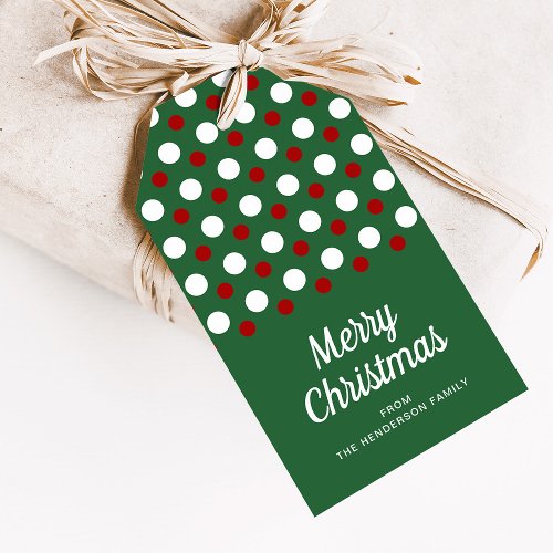 Festive Green Red Polka Dots Christmas  Gift Tags