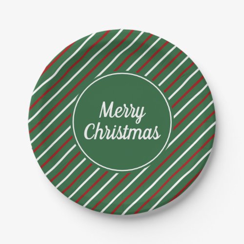 Festive Green Red Stripes Christmas  Paper Plates