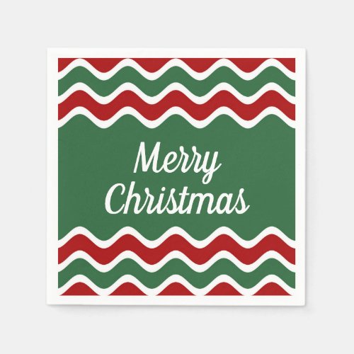 Festive Green Red Stripes Merry Christmas  Napkins