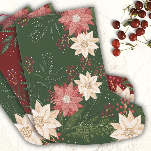 Festive Green Red Yellow Poinsettia Holiday Small Christmas Stocking