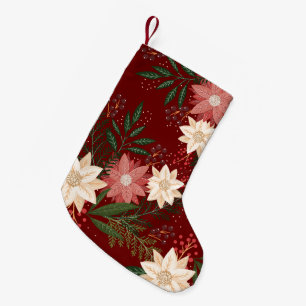 Festive Green Red Yellow Poinsettia Holiday Small Christmas Stocking