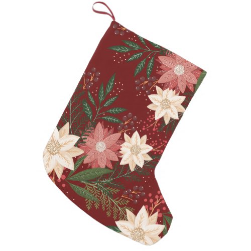 Festive Green Red Yellow Poinsettia Holiday Small Christmas Stocking