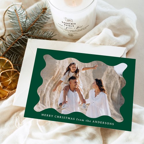Festive Green Retro Photo Frame Merry Christmas Holiday Card