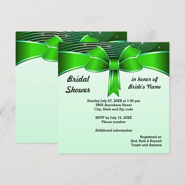 Festive Green Ribbon Bridal Shower Invitation (Front/Back)