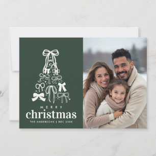 Festive Green Ribbon Photo Two Sided Christmas Holiday Card
