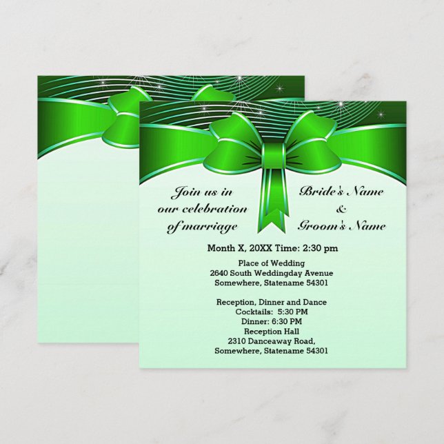 Festive Green Ribbon Wedding 5.25" x 5.25" Invite (Front/Back)