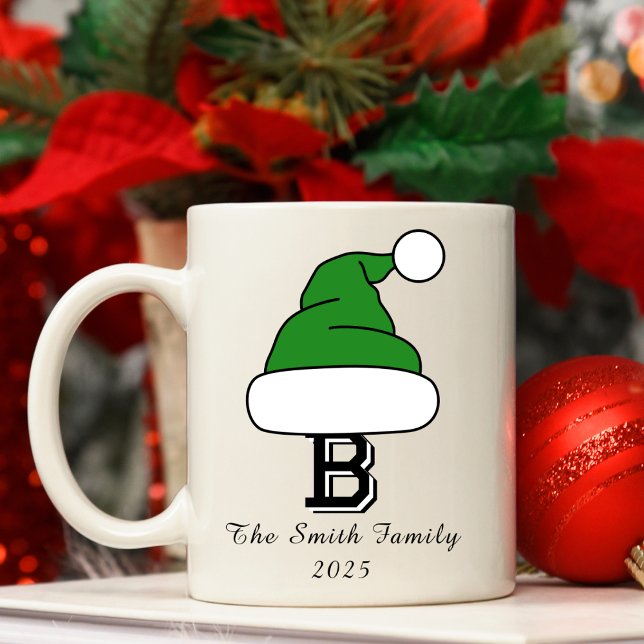 Festive Green Santa Hat Monogram Family Christmas Coffee Mug (Festive Green Santa Hat Monogram Family Christmas Coffee Mug
)