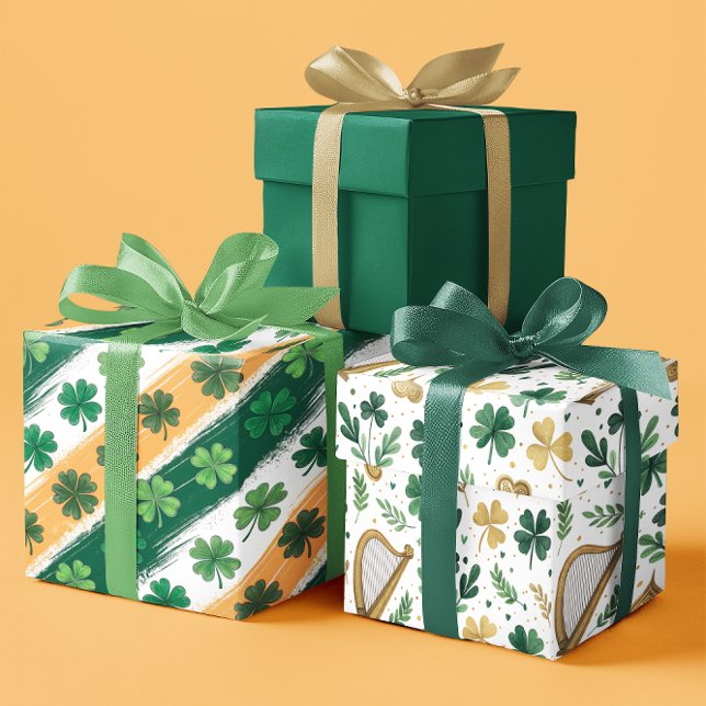 Festive Green Shamrocks  St. Patricks Day set of 3 Wrapping Paper Sheets (Festive Green Shamrocks St. Patricks Day set of 3 Wrapping Paper Sheets)