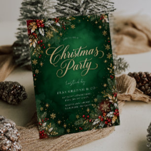 Festive Green Shimmer Corporate Christmas Party Invitation