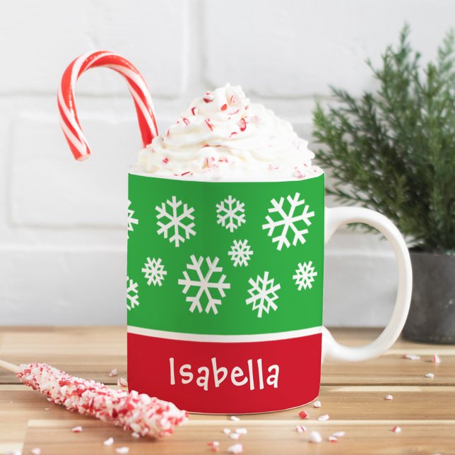 Festive Green Snowflake Christmas Name Coffee Mug (Creator Uploaded)