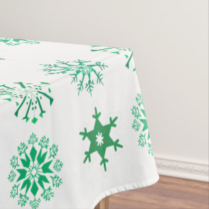 Festive Green Snowflake Pattern Christmas Holiday Tablecloth