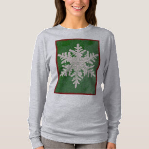 Festive Green Snowflake Winter Holiday Long Sleeve T-Shirt