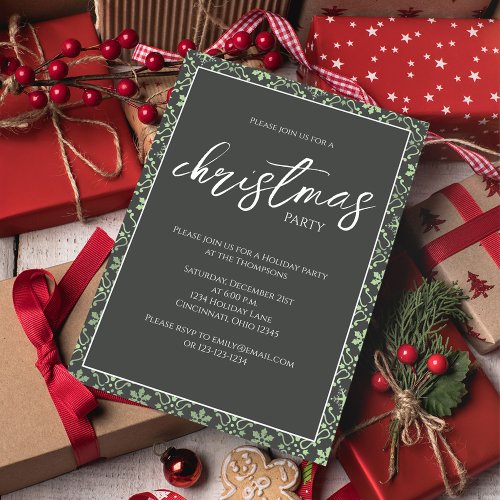 Festive Green Snowflakes Christmas Party Invitation