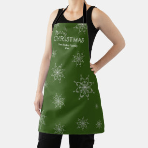 Festive Green Snowflakes Merry Christmas Apron