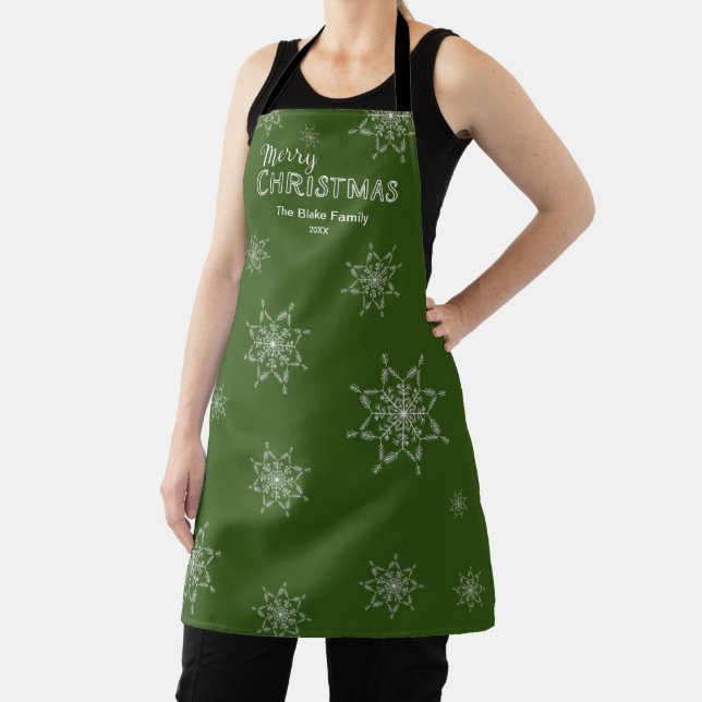 Festive Green | Snowflakes Merry Christmas Apron (Insitu)