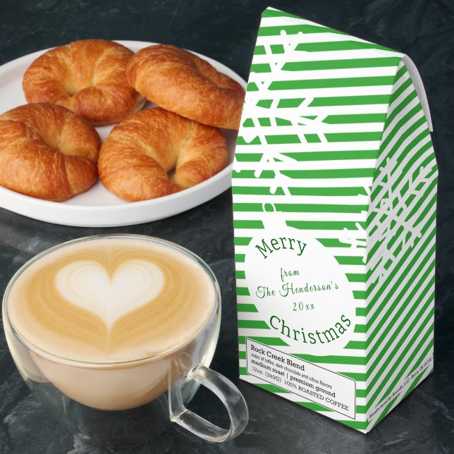 Festive Green Stripes & White Snowflake Holiday  Roasted Coffee (Breakfast)