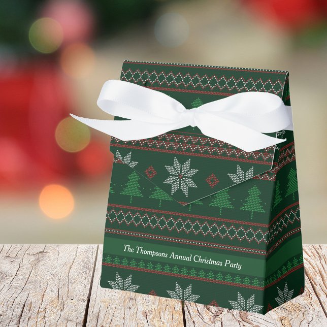 Festive Green Tree Ugly Christmas Sweater Party Favor Boxes (Creator Uploaded)