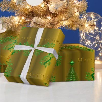 Festive Green Trimmings on Gold Christmas