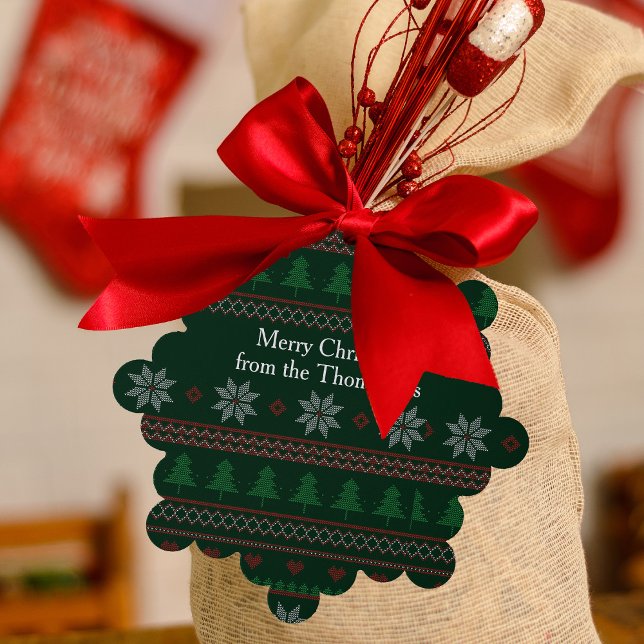 Festive Green Ugly Christmas Sweater Party Custom Ornament Card (Creator Uploaded)