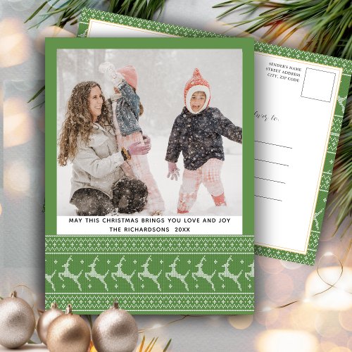 Festive Green Ugly Sweater Reindeer Christmas Holiday Postcard