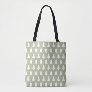 Festive Green White Christmas Tree pattern Tote Bag