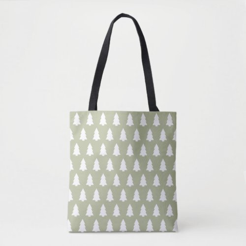 Festive Green White Christmas Tree pattern  Tote Bag