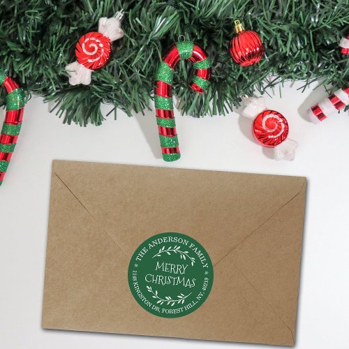 Festive Green  White Custom Return Address Classic Round Sticker