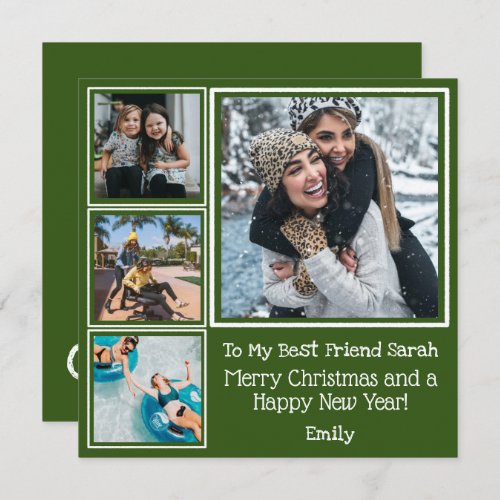 Festive Green White Photo Best Friend Christmas Card