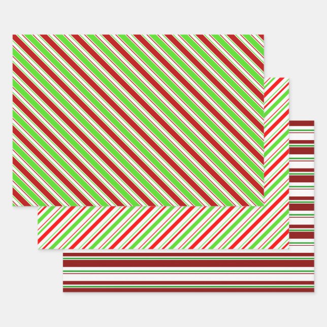 Festive Green, White, Red Christmas-Style Patterns Wrapping Paper Sheets (Set)