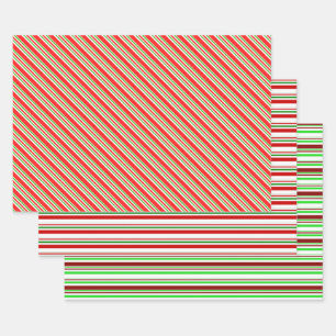 Festive Green, White, Red Christmas-Style Patterns Wrapping Paper Sheets