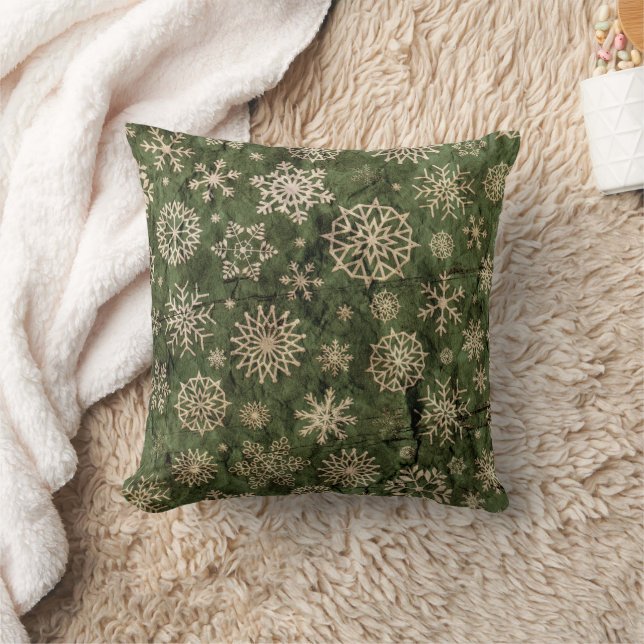 Festive Green White Snowflakes Christmas Holiday Throw Pillow (Blanket)