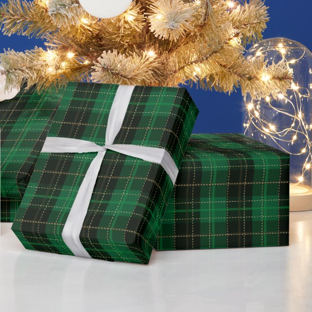 Festive Green Winter Christmas Plaid Pattern Wrapping Paper (Holidays)
