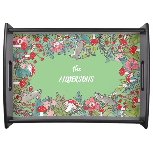 Festive Green Woodland Mice Vintage Christmas Serving Tray