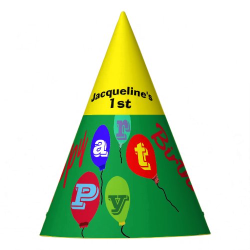 Festive Green Yellow Party Hat Balloons