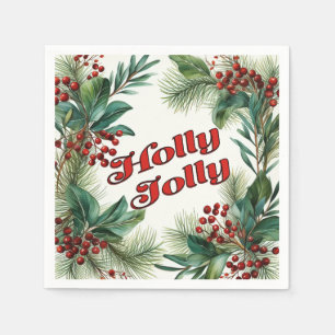Festive Greenery Christmas Script Napkins