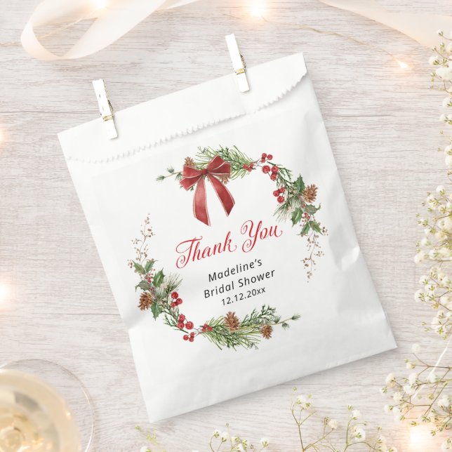 Festive Greenery Christmas Thank you Favor Bag (Clipped)