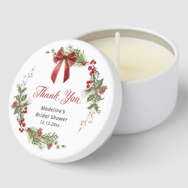 Festive Greenery Christmas Thank you Mini Candle Favors (Corner)