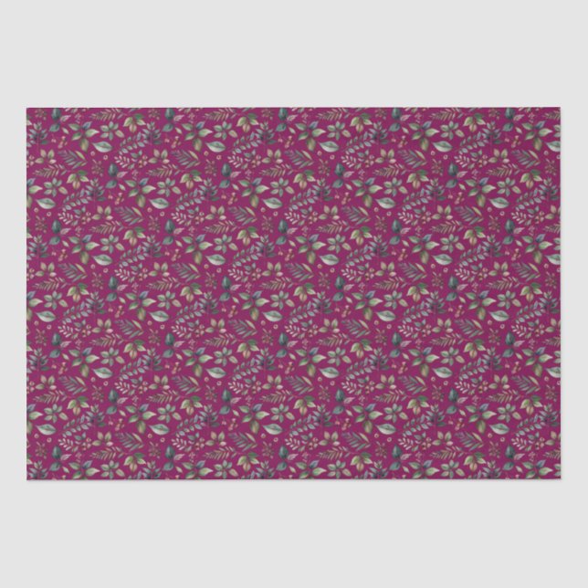 Festive Greenery Elegant Floral Burgundy Christmas Tissue Paper (Front)