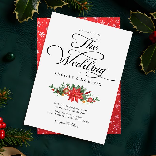 Festive Greenery Minimal Script Christmas Wedding Invitation (Creator Uploaded)